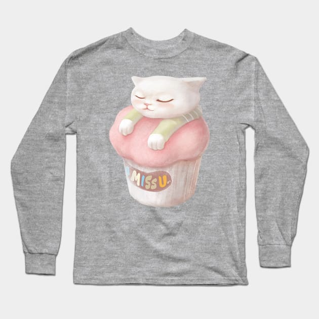 Cute Kitten Cupcake Long Sleeve T-Shirt by zkozkohi